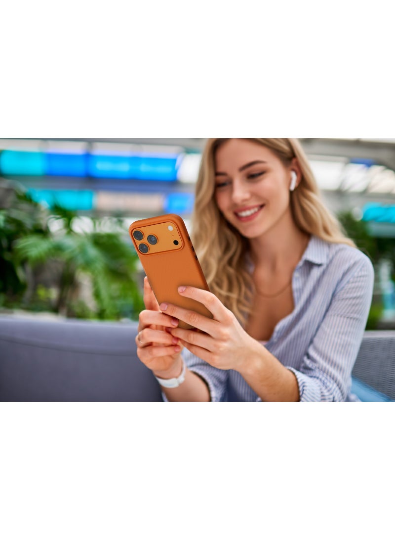 LEVELO Cannes PU Leather Case for iPhone 17 Pro Max, Shock‑Resistant Bumper, Raised Camera & Screen Bezels, MagSafe Compatible, Strong Magnets, 1.5m Drop Tested - Orange - Image 4